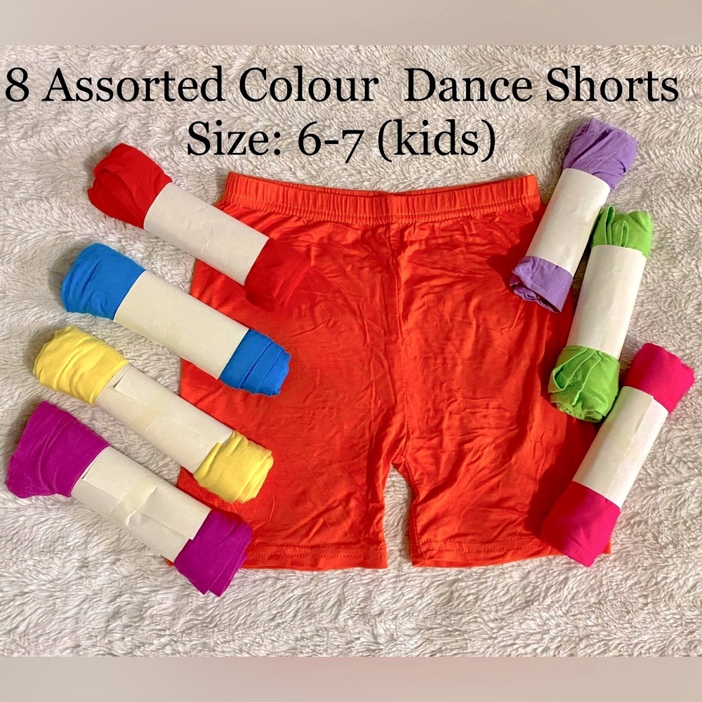 🔴 8 Assorted Colour Dance Shorts, Sz.6-7 kids